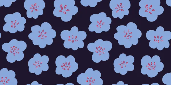Basit Vektör Pürüzsüz Desen Bkack Üzerinde Mavi Bahar Çiçekleri Küçük Vektör Grafikler