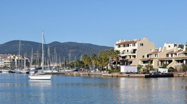 Port Grimaud hotel on the shore of Mediterranean dock in France Azure