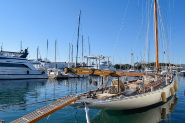 Old yacht at harbor in port Cogolin day time