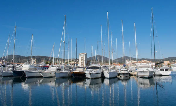 Port grimaud hotels boats and river day time
