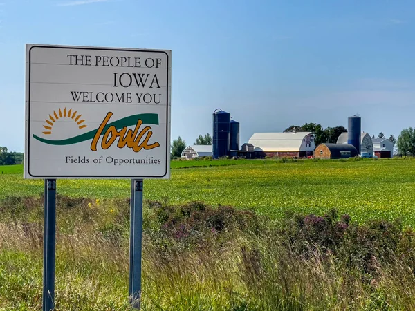 stock image Welcome Sign for Iowa in front of a local Farm