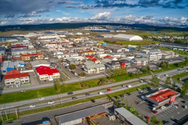 Hafnarfjordur, İzlanda Endüstriyel Reykjavik Banliyösünün Hava Görüntüsü