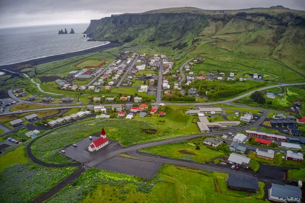 Vista Aérea Vik Islândia Durante Breve Verão Fotografia De Stock