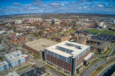 Lincoln, Nebraska 'daki büyük bir devlet üniversitesinin hava görüntüsü