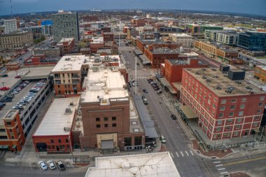 Lincoln şehir merkezinin hava görüntüsü, Alacakaranlık 'ta Nebraska