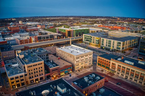 Luftaufnahme Der Innenstadt Von Lincoln Nebraska Der Dämmerung — Stockfoto