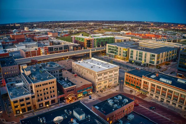 Widok Lotu Ptaka Centrum Lincoln Nebraska Zmierzchu — Zdjęcie stockowe