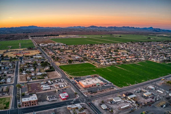 Luftaufnahme Des Sonnenaufgangs Über Dem Phoenix Vorort Buckeye Arizona Stockfoto