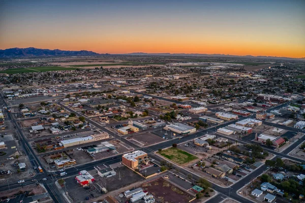 Flygfoto Över Soluppgången Över Phoenix Förorten Buckeye Arizona Stockfoto