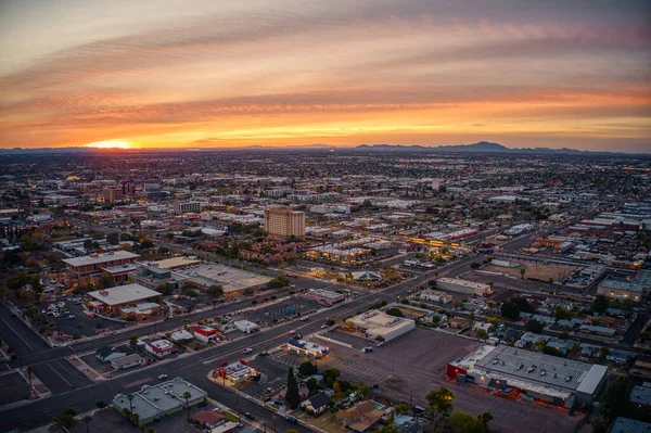 Flygfoto Över Soluppgången Över Phoenix Förorten Mesa Arizona — Stockfoto