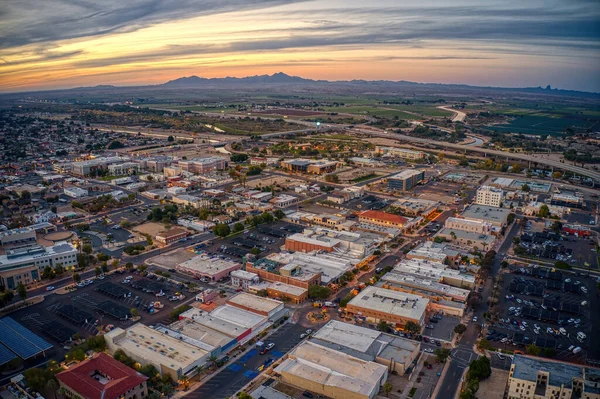 Flygfoto Över Skymningen Över Centrala Yuma Arizona — Stockfoto