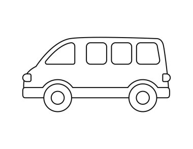 Boyama kitabı şablonu için minibüs taslağı, çocuk çalışma tablosu yazdırılabilir karavan çizimi