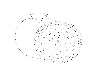 Boyama kitabı şablonu için kesilmiş nar taslağı, çocuklar için nar resimleme çalışma tablosu yazılabilir