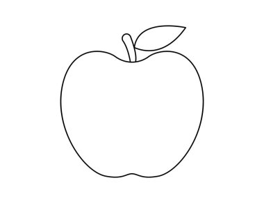 Boyama kitabı şablonu için elma taslağı, çocuklar için elma resimleme çalışma tablosu yazdırılabilir
