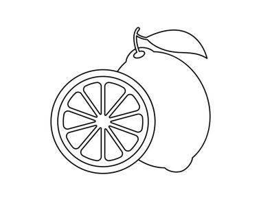 Boyama kitabı şablonu için limon ana hatları, çocuklar için limon resimleme çalışma tablosu yazdırılabilir