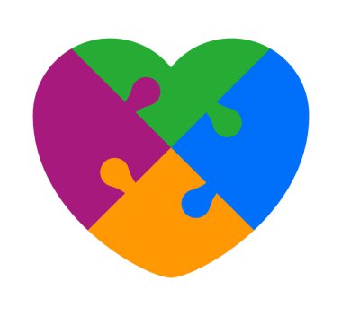 Yapboz kalp şekli renkli, yapboz oyunu şablonu, yapboz parçaları