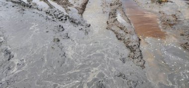 Tarım arazisindeki çamur, tarım çamuru, pirinç bitkisi için çamur, kirli su.