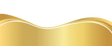 Banner için altın gradyan, altın dalgalı şekil, beyaz zemin üzerinde altın dalga eğrisi, afiş için altın dalga köşe şekli, çizgili şerit altın şerit, çizgili altın parlak lüks