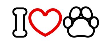 Evcil hayvanımı seviyorum, kalp şeklinde köpek ya da kedi ayak izi, sembolik yazıt kavramındaki hayvanları seviyorum.