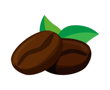 Yapraklı kahve çekirdeği, kahve çekirdeği ikonu, resimli kahve çekirdekleri.