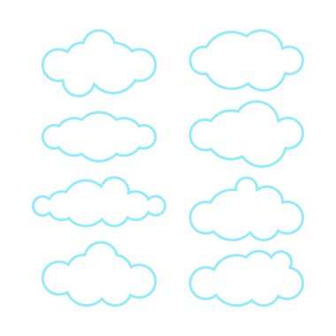 Bulut, bulut ana hatları şekil, bulut çizgisi simgesi, çizgi film mavi bulut çizimi