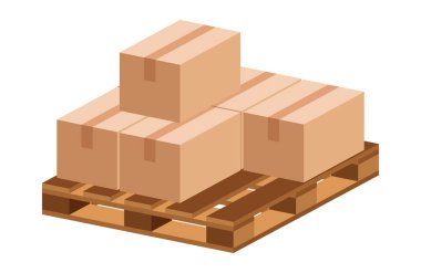 karton kutu palet ahşap, kargo, paletler ahşap, kahverengi kutu, depo konsepti, bükülmüş nakliye kutusu ikonu, karton posta paketi ulaşım için