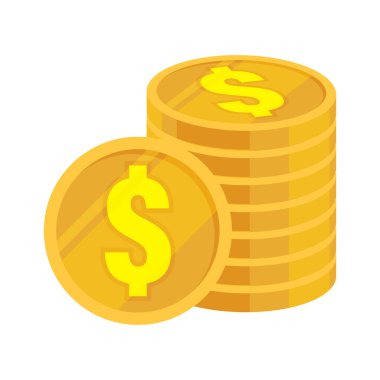 Altın para yığını düz ikon, zenginliği ve refahı sembolize ediyor. Dolar parası tasarruf ve yatırımı temsil eder. Dolar parası finans ve iş tasarım projeleri için idealdir