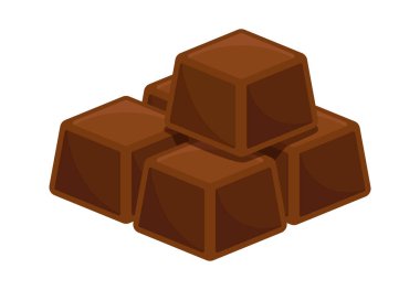 Kakaodan yapılmış çikolata küpleri, çikolata kalıpları. Yiyecek, tatlı, fırın ya da doğal çikolata ürünü içeriği için ideal. İkon için kakao fasulyesi malzemeli çikolata.