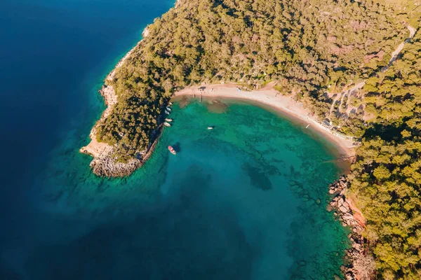 Stranden Vackra Lagunen Egeiska Havet Turkiet Antenn Brett Skott — Stockfoto