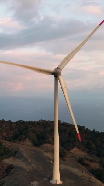 Wind Turbines Sunrise Alternative Energy Aerial View — Stock Video