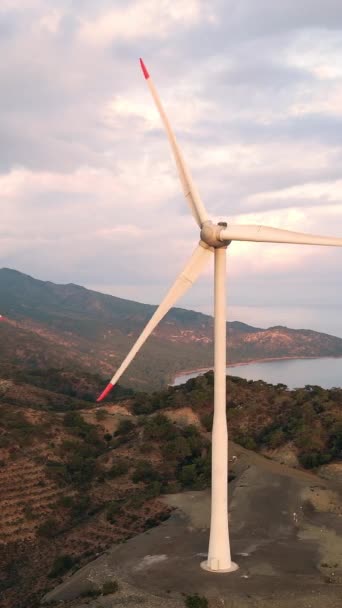 Clean Energy Winds Turbine Close Aerial Vertical Footage — Stock Video