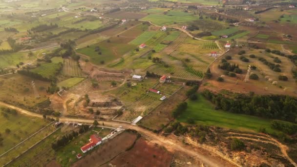 トルコの田園地帯における農地やオリーブ畑のある農場の空中ビュー — ストック動画