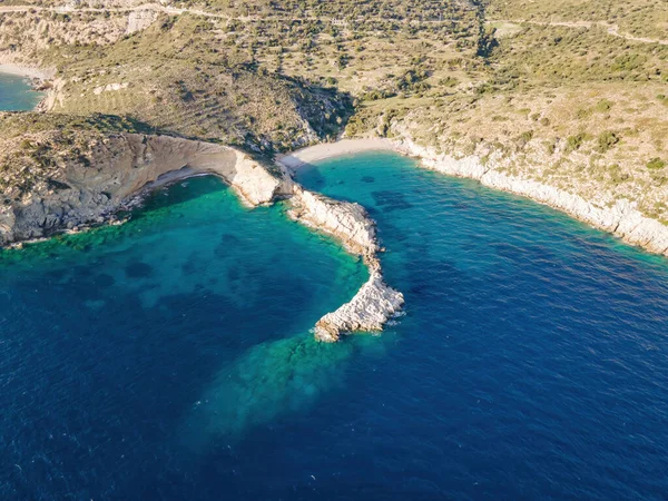 Nagranie Lotu Drona Wybrzeżu Morza Egejskiego Półwyspu Datca Turcji — Zdjęcie stockowe