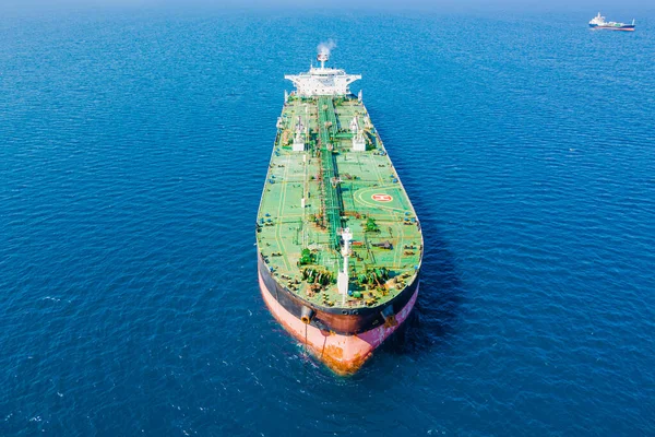 stock image Aerial view of a crude oil tanker waiting for uploading near a sea port at the anchorage