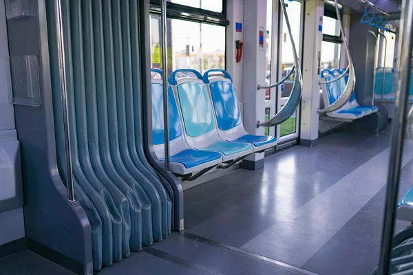 Plastic Seat Backs Empty Interior City Tram View — Stock Photo, Image
