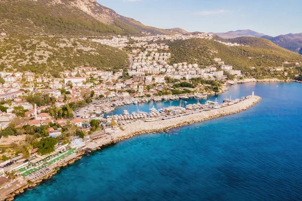 Aerial View Kas Turkish Coastal Town Yacht Marine Wide Shot — Stock Photo, Image
