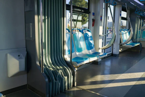 Plastic Seat Empty Interior City Tram — Stock Photo, Image