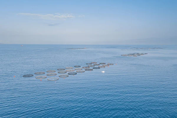 Aerial View Fish Farming Cages Calm Sea Water — Stock Photo, Image