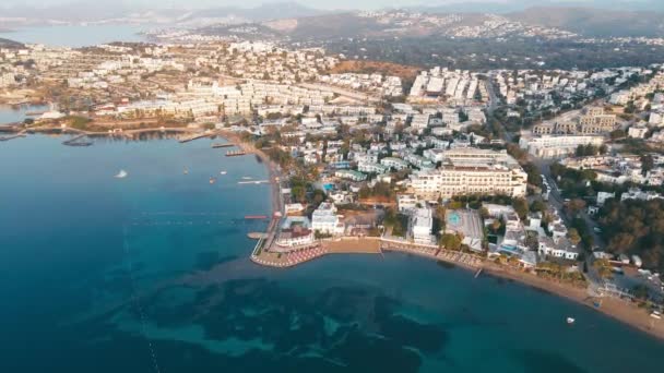 Hoteles Costa Del Mar Mediterráneo Bodrum Turquía Disparo Establecido — Vídeos de Stock