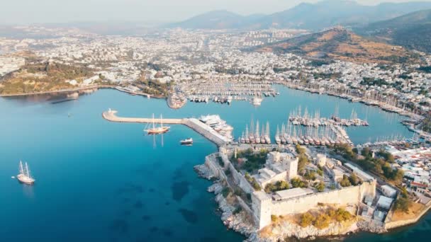 Vista Aérea Castelo Antigo Bodrum Cidade Bodrum Costa Aegean Com — Vídeo de Stock