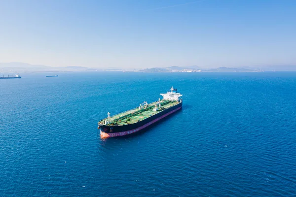 stock image Crude oil tanker waiting loading in sea port, aerial shot