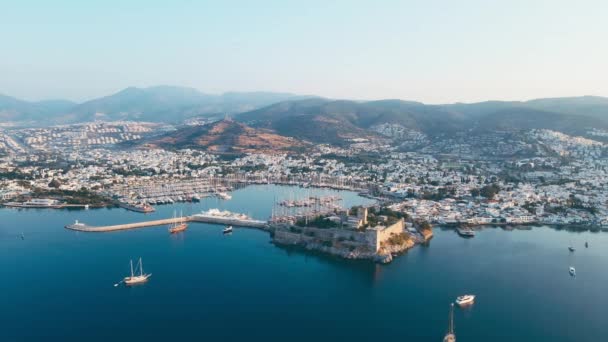 Cityscape Castelo Antigo Bodrum Cidade Bodrum Costa Aegean Com Marina — Vídeo de Stock