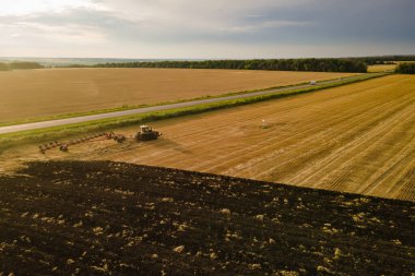 Sürüngen traktörü tarım tarlasını ekin ekmeye hazırlıyor