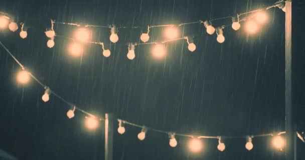 Heavy Rain Falling Drops Night Street Light Lamps Rainy Season — Stock Video