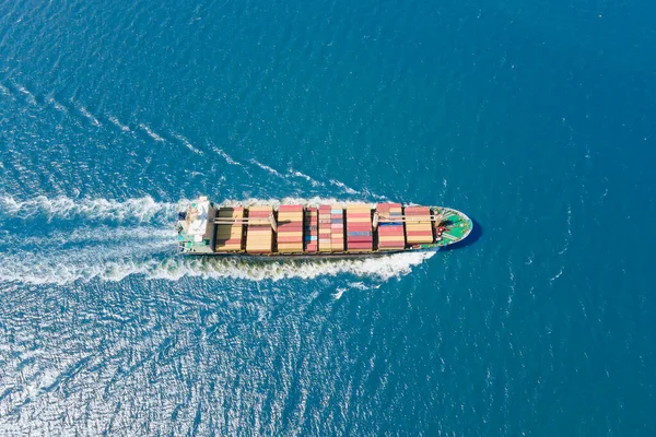 Завантажений Контейнерний Корабель Плаває Відкритим Океанським Морем Імпорту Логістики Повітряний Ліцензійні Стокові Фото