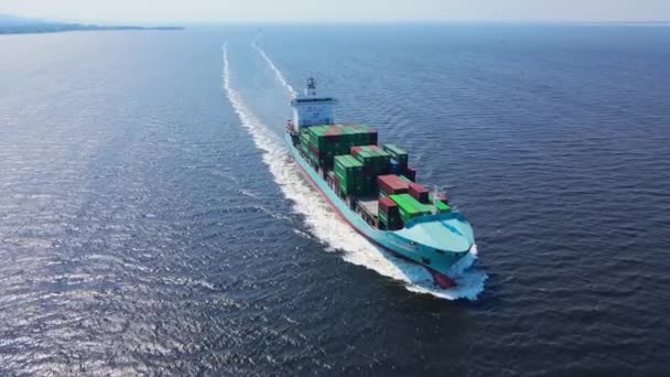 Container Ship Evergreen Containers Cruising Cargo Port Logistics Import Export — Stock Video