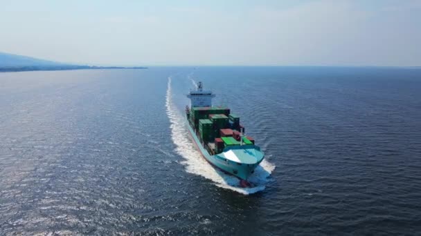Container Ship Cruising Cargo Port Logistics Import Export Aerial Shot — Stock Video