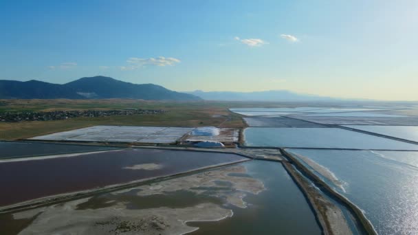 Аерофотозйомка Солі Відкритих Водойм Випаровування Солі Туреччині — стокове відео