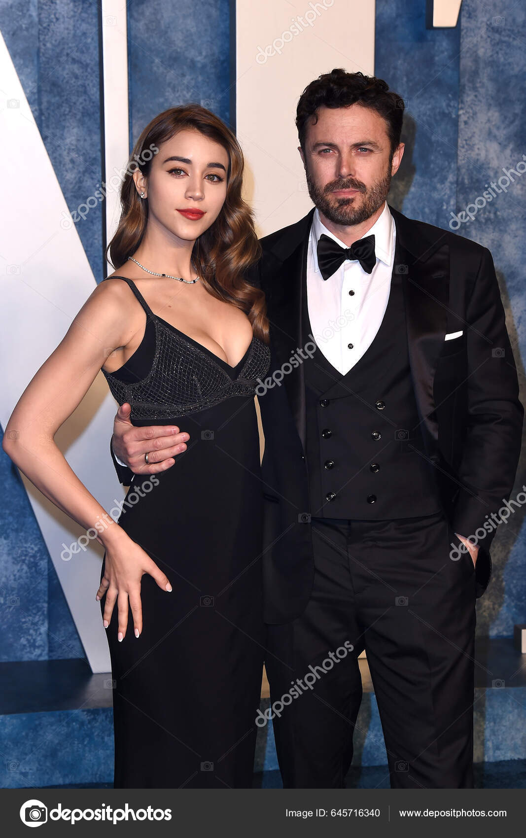 Actor Casey Affleck and his girlfriend, Caylee Cowan, pose
