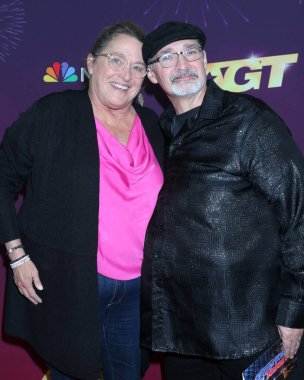 LOS ANGELES, USA - AUGUST 19, 2024:  Angie Vanowen, Richard Goodall at the America's Got Talent Final Results Red Carpet at the Hotel Dena on August 19, 2024 in Pasadena, CA clipart